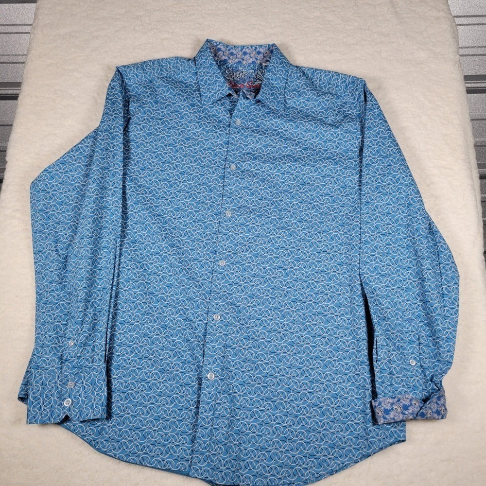 Robert Graham Button Down Shirt Mens 2XL Blue Geometric Circle Classic Fit LS